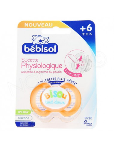 Bébisol Sucette Physiologique silicone +6 mois x1 Orange