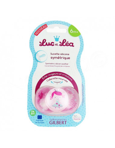 Luc et Léa Sucette Silicone Symétrique 6m+ Rose Princesse