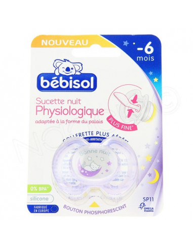 Bébisol Sucette Nuit Physiologique silicone -6 mois. x1 violet