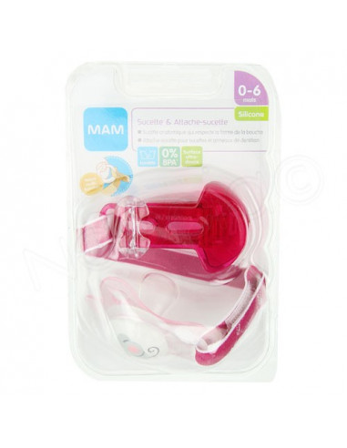 MAM Sucette & Attache-sucette bébé +6 mois, sans silicone - Archange-pharma