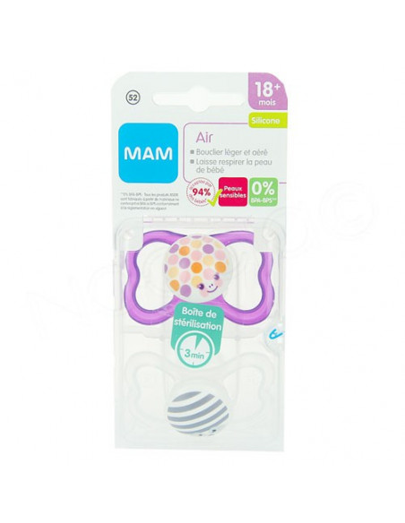 MAM Air Sucette Silicone 18m+ x2 sucettes Plus stérilisation -  Archange-pharma