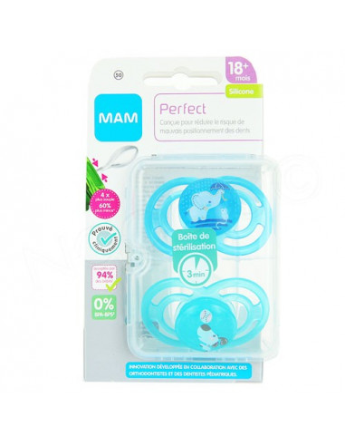 MAM Perfect Sucette Silicone 18Mois+ Rose/Vert x2