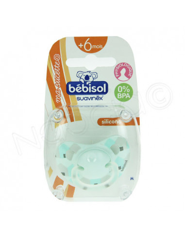 Bébisol Suavinex Sucette Physiologique 6-36mois - Silicone Vert motifs carrés Bébisol - 1