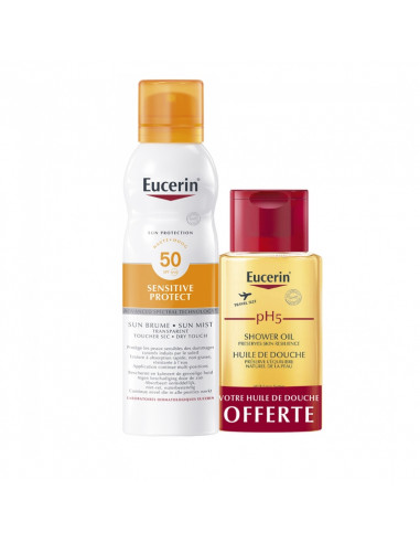 Eucerin Brume Toucher Sec Transparent spf50 + huile douche pH5 cadeau