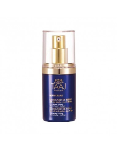 Taaj Maharani Le Regard de Reine Crème Yeux. 15ml flacon airless pompe bleu or doré gold