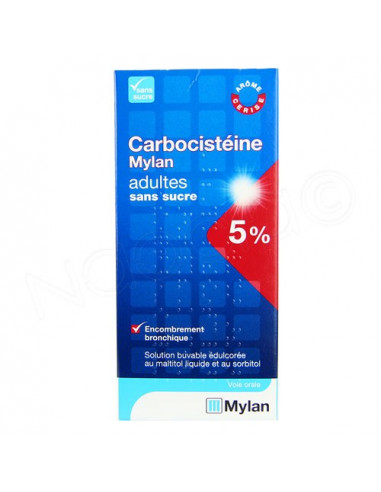 Mylan Carbocistéine Encombrement Bronchique Adulte Arôme Cerise Sans Sucre. flacon 200ml