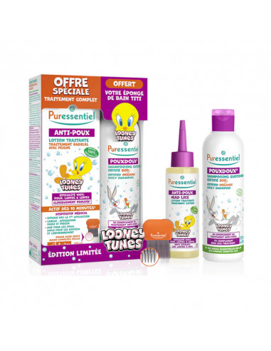 Puressentiel Anti-poux Lotion 100ml + Shampooing 200ml + éponge Titi OFFERTE coffret Looney Tunes édition limitée