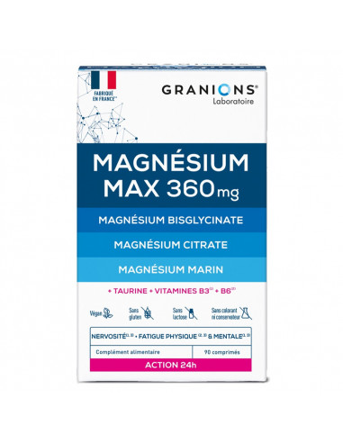 Granions Magnésium Max 360mg Action 24h. 90 comprimés