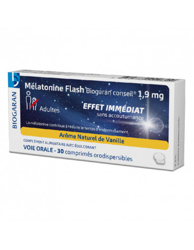 Biogaran Mélatonine Flash conseil 1.9mg. 30 comprimés orodispersibles