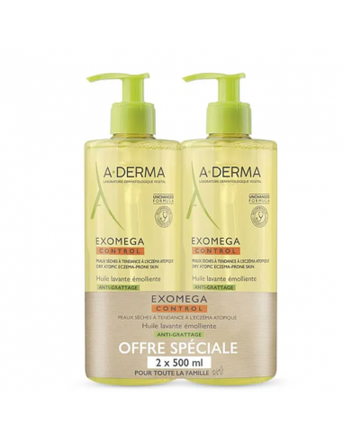 Aderma Exomega Control Huile lavante émolliente Lot 2*500ml