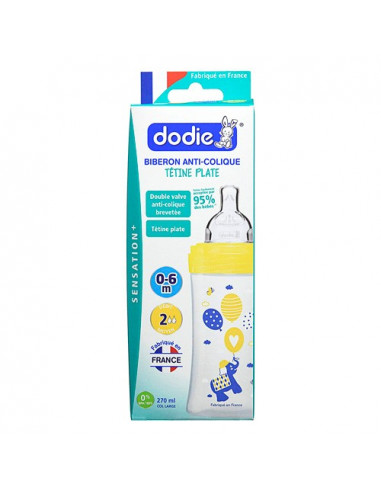 Dodie Biberon Anti-colique Tétine Plate 0-6m débit 2. 270ml