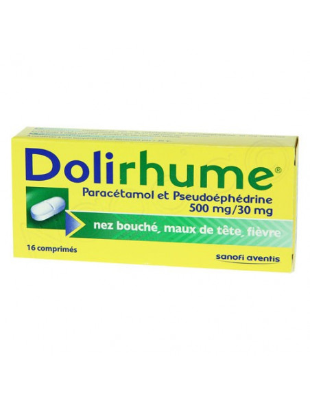 Dolirhume Paracétamol/Pseudoéphédrine 500 mg/30 mg. 16 comprimés