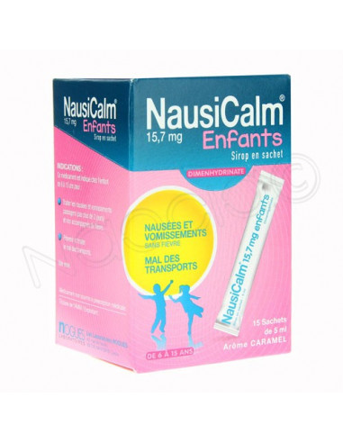 Nausicalm Enfants 15.7mg sirop en sachet arôme caramel. 15 sachets de 5ml- Pharmacie en ligne