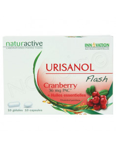 Urisanol Flash Cranberry + Huiles essentielles. 10 gélules + 10 capsules