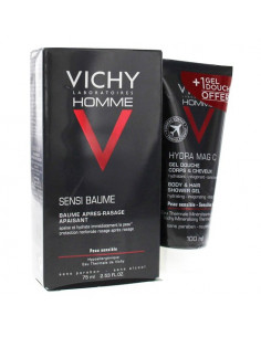 Vichy Homme Sensi Baume Après-Rasage Apaisant 75ml + Hydra Mag C Gel Douche 100ml Offert -