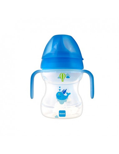 MAM Tasse Apprentissage Bec souple décoré 190ml bleu